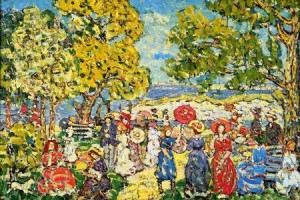 Oil prendergast, maurice brazil Painting - Landscape with Figures 1910-1913 by Prendergast, Maurice Brazil