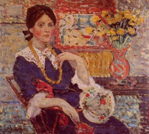 Oil prendergast, maurice brazil Painting - Le Rouge - Portrait of Miss Edith King 1910-1913 by Prendergast, Maurice Brazil