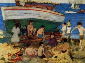 Oil prendergast, maurice brazil Painting - Low Tide 1895-1897 by Prendergast, Maurice Brazil