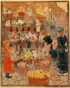 Oil flower Painting - Rome Flower Stall 1898-1899 by Prendergast, Maurice Brazil