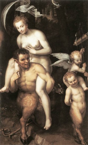 Oil quade van ravesteyn,dirck de Painting - Venus Riding a Satyr    1602-08 by Quade Van Ravesteyn,Dirck de