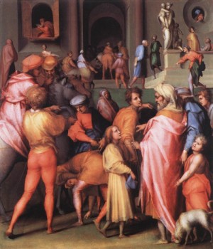 Oil pontormo, jacopo da Painting - Joseph Being Sold to Potiphar    1515-18 by Pontormo, Jacopo da
