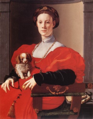 Oil red Painting - Portrait of a Lady in Red    1532 by Pontormo, Jacopo da