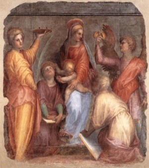 Oil pontormo, jacopo da Painting - Sacra Conversazione   1514 by Pontormo, Jacopo da