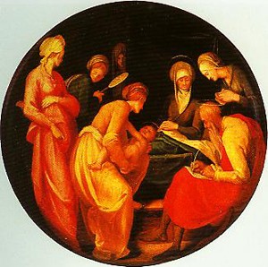 Oil pontormo, jacopo da Painting - The Birth of the Baptist (birth salver) by Pontormo, Jacopo da