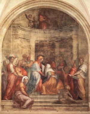 Oil pontormo, jacopo da Painting - Visitation    1514-16 by Pontormo, Jacopo da