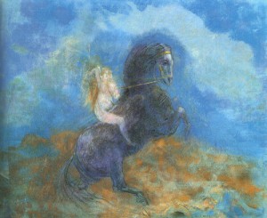 Oil redon, odilon Painting - Brunhild (The Valkyrie), pastel, by Redon, Odilon