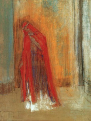Oil red Painting - Oriental Woman (Woman in Red), 1895-1900, by Redon, Odilon