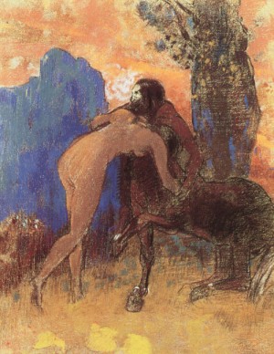 Oil redon, odilon Painting - Struggle between Woman and Centaur, private collection by Redon, Odilon