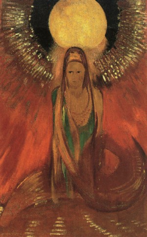 Oil redon, odilon Painting - The Flame (Goddess of Fire), 1896 by Redon, Odilon