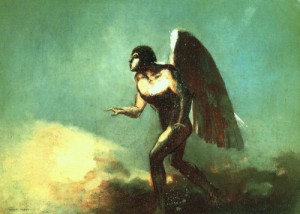 Oil redon, odilon Painting - The Winged Man (The Fallen Angel), before 1880 by Redon, Odilon