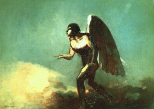 Oil redon, odilon Painting - The Winged Man (The Fallen Angel), before 1880 by Redon, Odilon