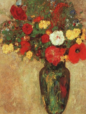 Oil redon, odilon Painting - Vase With Flowers, by Redon, Odilon