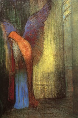 Oil redon, odilon Painting - Winged Old Man with a Long -pastel, by Redon, Odilon