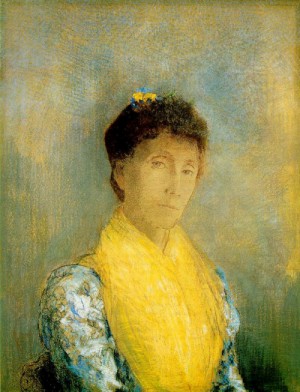 Oil redon, odilon Painting - Woman with a Yellow Bodice    c. 1899 by Redon, Odilon