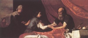 Oil Painting - Jacob Receives Isaac's Blessing    1637 by Ribera, Jusepe de