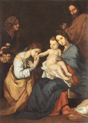 Oil ribera, jusepe de Painting - The Holy Family with St Catherine   1648 by Ribera, Jusepe de
