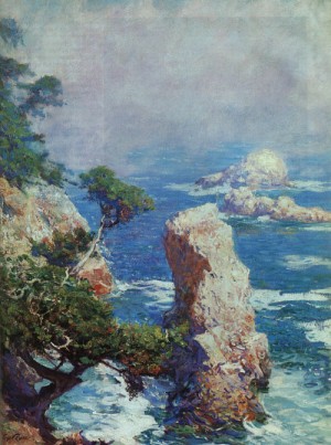 Oil rose, guy Painting - Mist over Point Lobos- Fleischer Museum by Rose, Guy