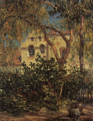 Oil rose, guy Painting - San Gabriel Mission by Rose, Guy