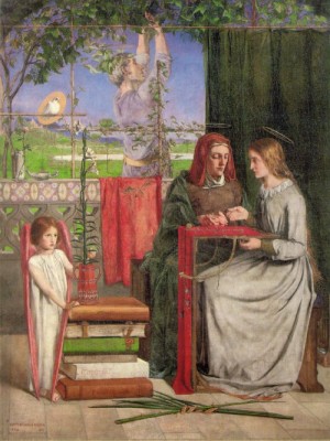 Oil rossetti, dante gabriel Painting - The Girlhood of Mary Virgin  1848-49 by Rossetti, Dante Gabriel