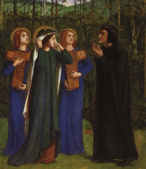 Oil people Painting - The Meeting of Dante and Beatrice in Paradise, 1852 by Rossetti, Dante Gabriel