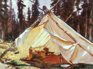 Oil landscapes Painting - A Tent in the Rockies, 1916 by Sargent, John Singer
