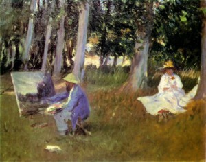 Oil claude Painting - Claude Monet Painting in a Garden Near Giverny  1885 by Sargent, John Singer