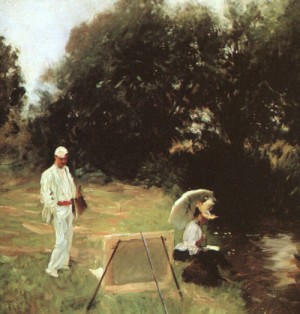 Oil painting Painting - Dennis Miller Bunker Painting at Calcot, 1888 by Sargent, John Singer