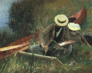 Oil sargent, john singer Painting - Paul Helleu Sketching with his Wife, 1889 by Sargent, John Singer