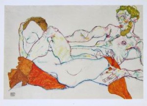 Oil schiele, egon Painting - Entwined Reclining Couple, 1913 by Schiele, Egon