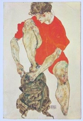 Oil people Painting - Female Model in a Fflame-Coloured Dress, 1914 by Schiele, Egon