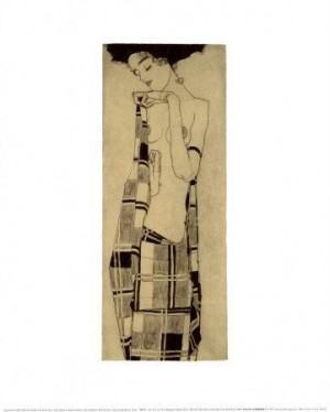 Oil houses Painting - Gerti Schiele in a Plaid Garment by Schiele, Egon