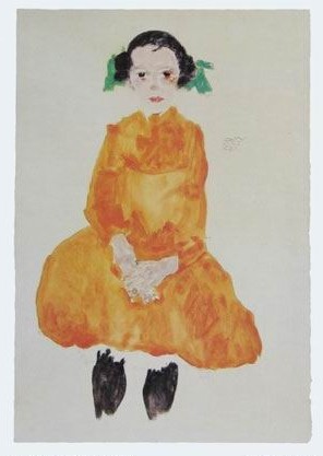 Oil girl Painting - Girl in Yellow Dress, 1911 by Schiele, Egon