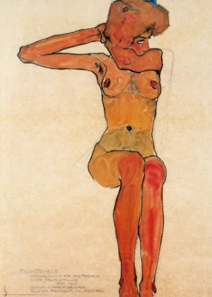 Oil people Painting - Nu Assis, 1910 by Schiele, Egon