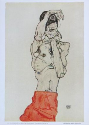 Oil red Painting - Nude Male with a Red Loin-Cloth, 1914 by Schiele, Egon