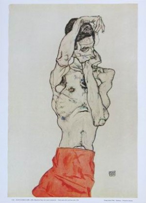 Oil Nude Painting - Nude Male with a Red Loin-Cloth, 1914 by Schiele, Egon