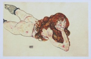 Oil Nude Painting - Nude Woman Lying on Her Front, 1917 by Schiele, Egon
