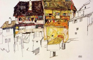 Oil Painting - Old Houses at Krumau, 1914 by Schiele, Egon
