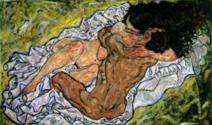 Oil people Painting - Omarming by Schiele, Egon