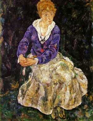 Oil schiele, egon Painting - Portrait of the Artist's Wife, Seated  1918 by Schiele, Egon