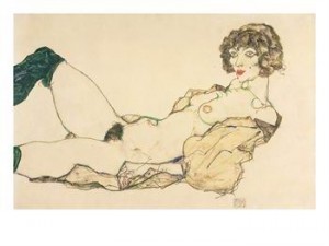 Oil green Painting - Reclining Nude in Green Stockings, 1914 by Schiele, Egon