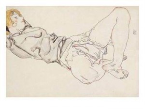 Oil woman Painting - schiele100 Reclining Woman with Blond Hair, 1912 by Schiele, Egon