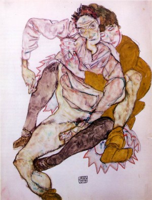 Oil schiele, egon Painting - Seated Couple (Egon and Edith Schiele) by Schiele, Egon