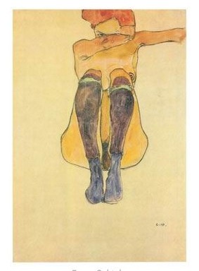 Oil schiele, egon Painting - Seated Nude with Violet Stockings, 1910 by Schiele, Egon