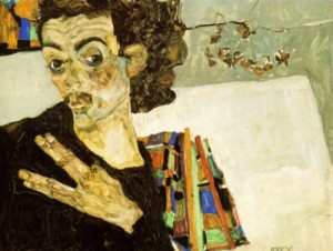 Oil schiele, egon Painting - Self Portrait with black Vase   1911 by Schiele, Egon