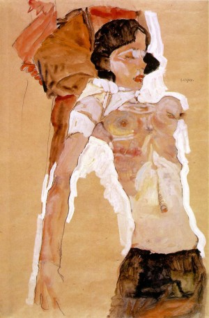Oil Nude Painting - Semi Nude Girl, Reclining 1911 by Schiele, Egon