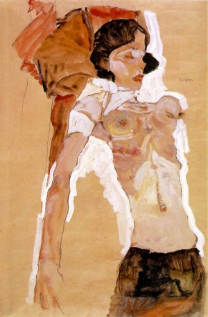 Oil nude Painting - Semi Nude Girl, Reclining 1911 by Schiele, Egon