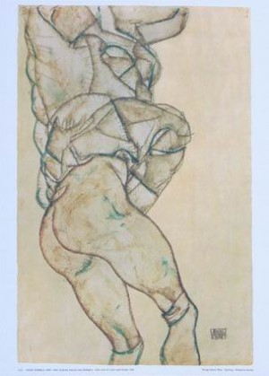 Oil nude Painting - Side View of a Semi Nude Female, 1914 by Schiele, Egon