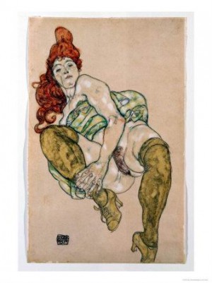 Oil schiele, egon Painting - Sitting Woman with Her Right Leg Bent, 1917 by Schiele, Egon