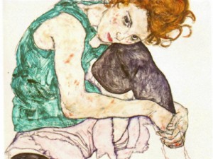 Oil woman Painting - Sitting Woman with Legs Drawn Up    1917 by Schiele, Egon